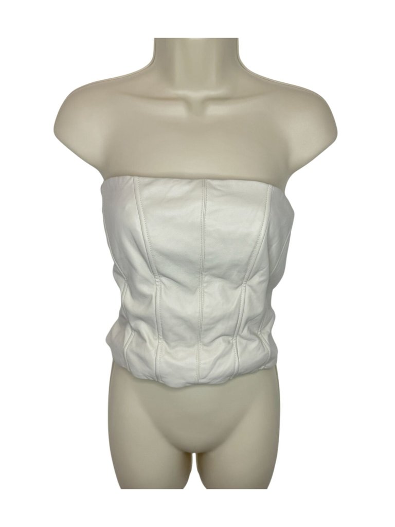 Lamarque Davina Faux Leather Bustier Corset In White Bone Nwot - Size L — image 2 of 8